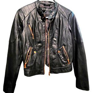 Miss London Black Label Faux Leather Cropped Moto Jacket Rose Gold Size S EUC